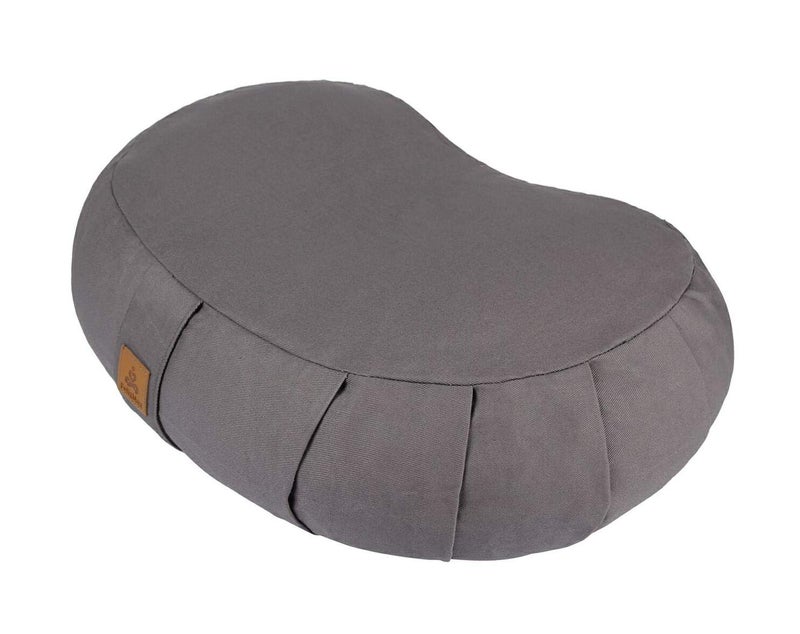 FelizMax Crescent Zafu Meditation Pillow D=17" W=11" H=5.5" Zabuton Yoga Bolster Meditation Cushion Floor Pouf Yoga Pillow Zippered Organic Cotton Cover Natural Buckwheat Kneeling Pillow Large-Grey - Image 1